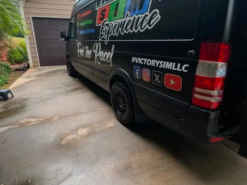 Black Mercedes Sprinter van, rear side, after a detail